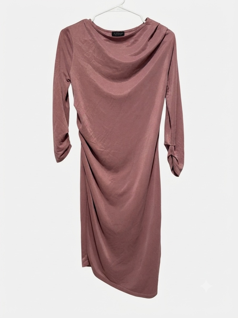 Topshop Nordstrom Mauve Ruched Boat Neck Midi Dress 3/4 Sleeve US 4